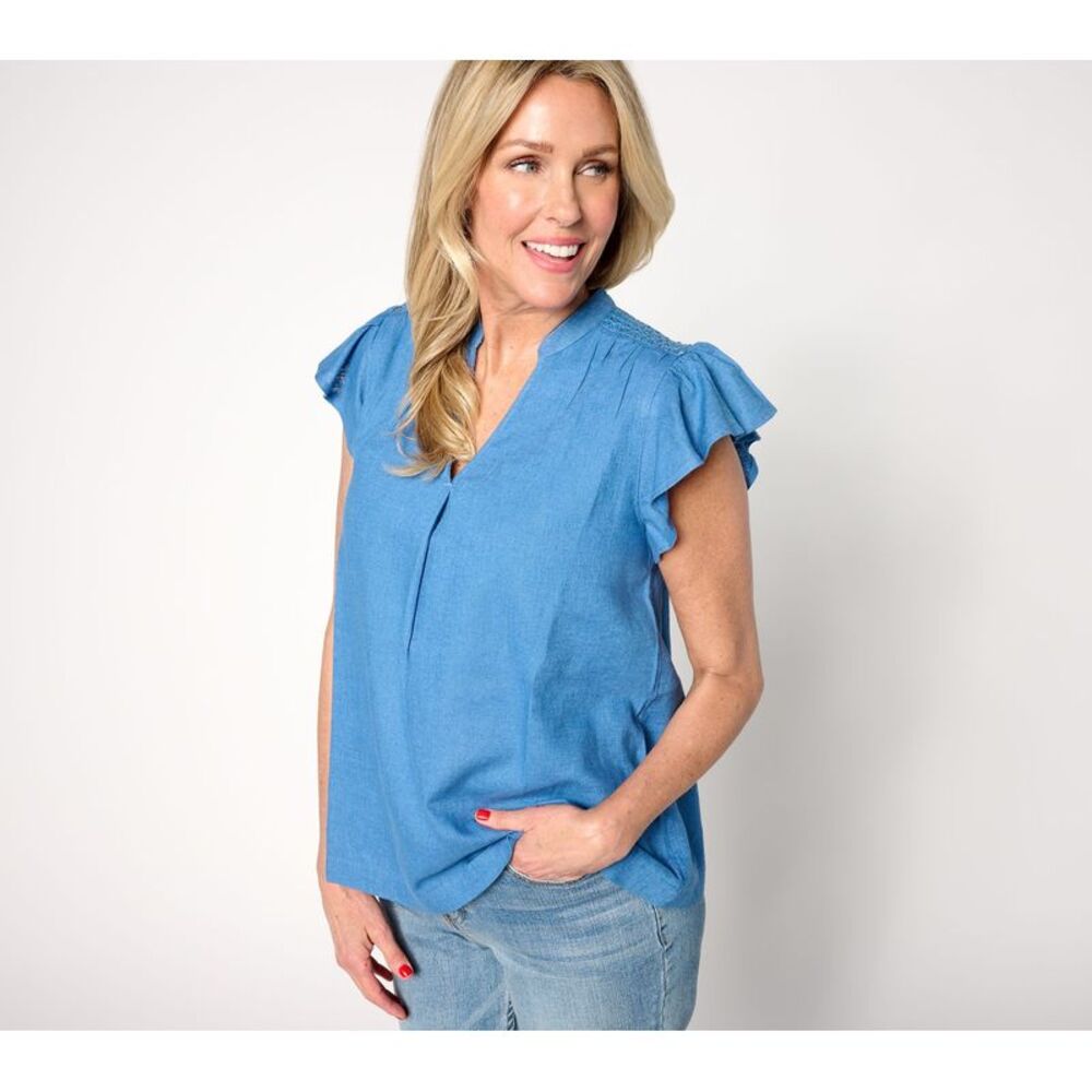 Studio Park Women's Top Sz L Color Pop Boutique Blue A637424